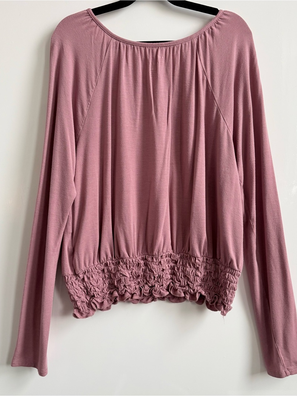 American Eagle Soft & Sexy Dusty Rose Smocked Hem Tie-Front Long Sleeve Top - Picture 2 of 5